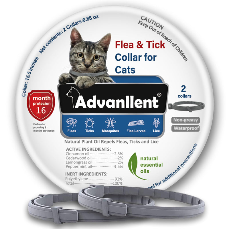 Advanllent Flea Collar for Cats, Flea and Tick Collars for Kittens, Flea & Tick Treatment Prevention, Natural Essential Oil, 2 Pack, 16 Months Protection, One Size Fits All, Waterproof