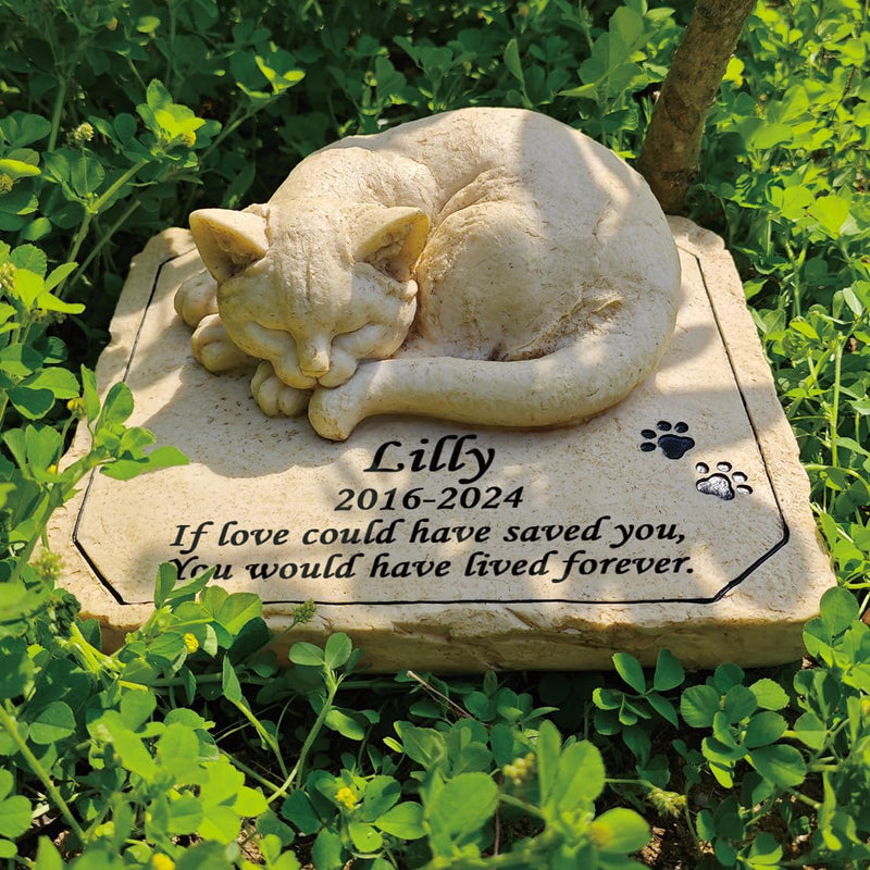 HJHHARTSPACE Personalized Cat Memorial Stones Cat Memorial Statue Cat Headstone for Grave Cat Tombstones Pet Loss of Cat Sympathy Gift Home Yard Garden Decor, 8”L x 6.5”W x 3.5”H (Personalized Cat B)