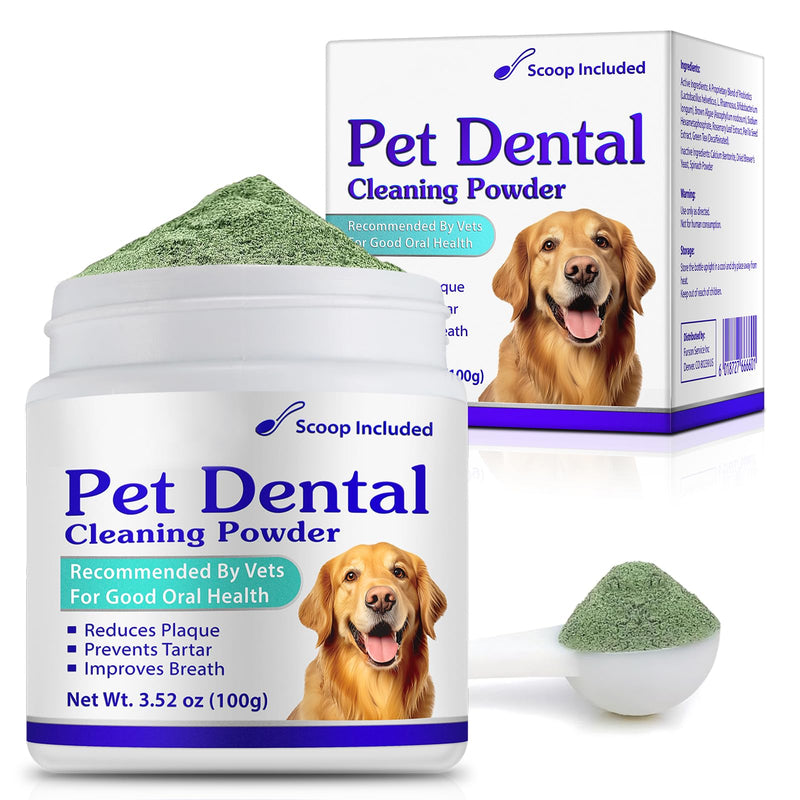 Dog Teeth Cleaning Powder - Dog Dental Powder - Dog Breath Freshener - Targets Tartar & Reduces Plaque & Bad Breath - Teeth Cleaning Made Easy Eliminate - Formulated for Small, Medium, Large Dogs