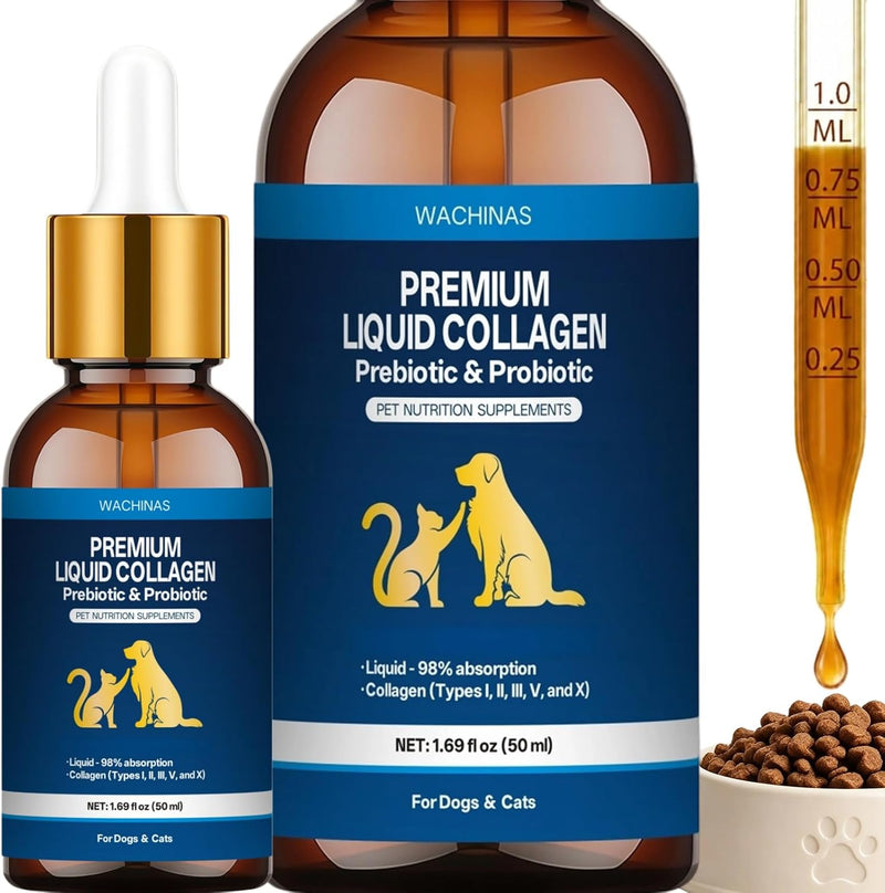 Premium Liquid Collagen & Probiotics for Dogs and Cats - Prebiotics, Biotin, MSM, Vitamin C & Hyaluronic Acid - Support