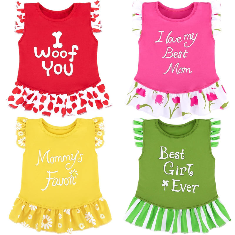 XPUDAC 4 Pack Dog Dress Girl Clothes for Small Dogs Girl Flower Dresses for Dogs Apparel Colorful Small Dog Clothes Female (S, 4 Flower)