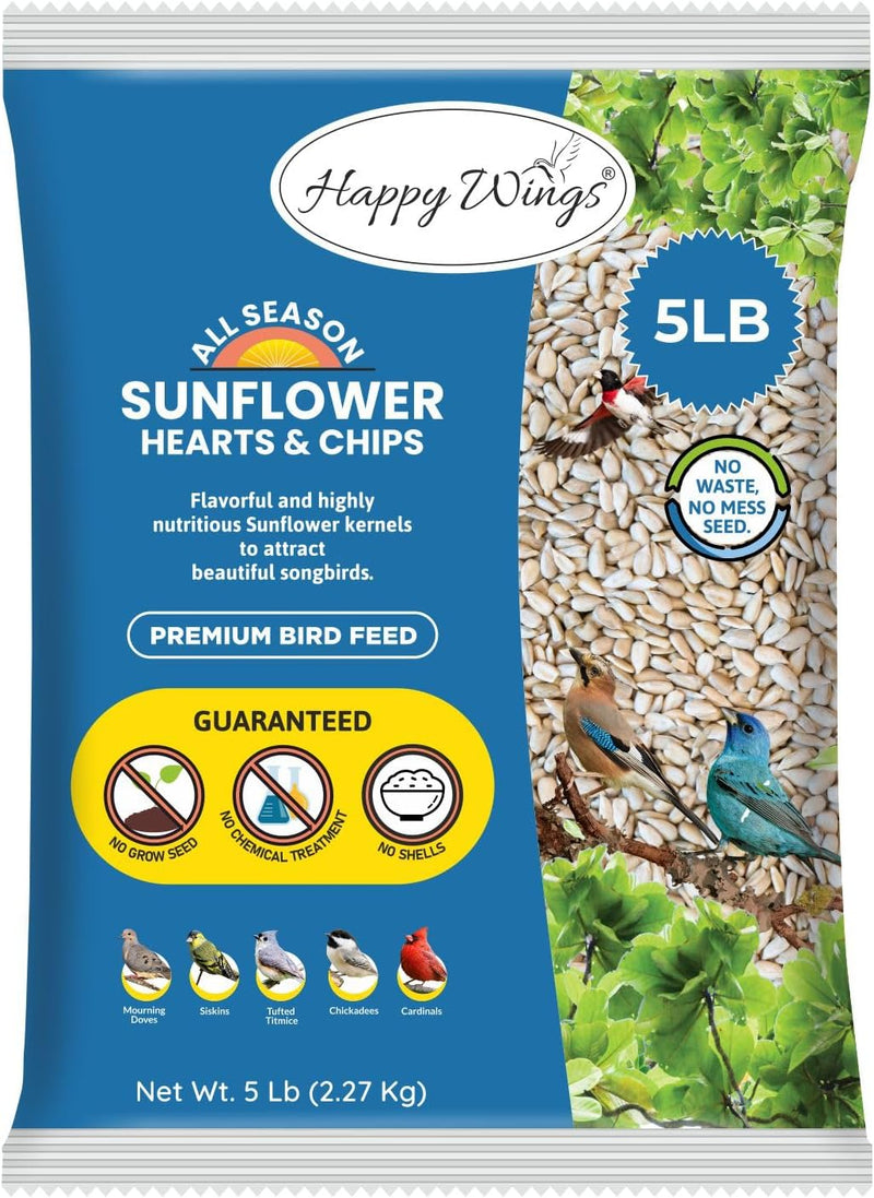 Happy Wings 5LB Sunflower Heart & Chips (Kernels) Bird Food, No Waste
