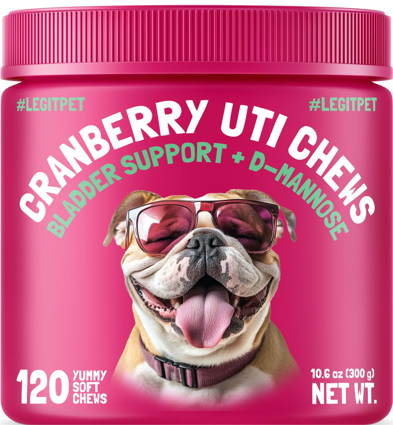 Cranberry UTI Chews for Dogs Bladder Support + D-Mannose Supports Kidney Urinary Tract and Bladder Health Natural Cranberry Wellness Supplement Immune System Booster Natural Pet Antioxidant 120 Chews