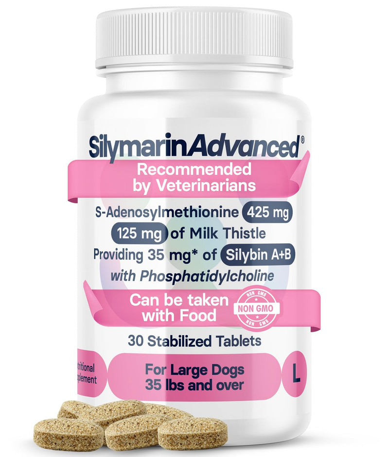 SilymarinAdvanced Liver Health Supplement for Large Dogs - Milk Thistle for Dogs Liver Support with S-Adenosylmethionine (Same) & Silybin - 30 Tablets