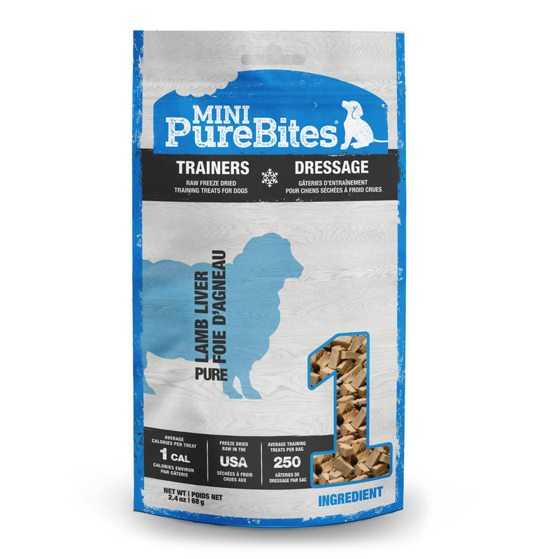 PureBites Mini Lamb Liver Freeze Dried Dog Treats, 1 Ingredient, Made in USA, 2.4oz