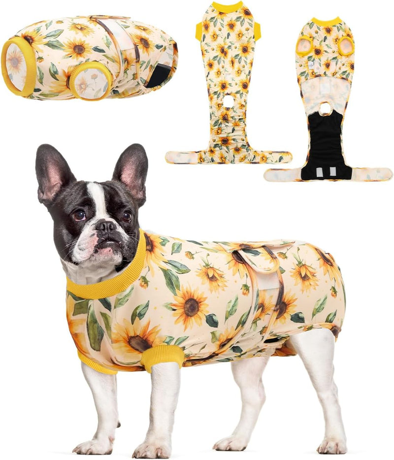 CuteBone Sunflower Pet Surgery Recovery Suit for Small Dogs Cats, Surgical Onesie for Female Pets, Anti-Licking Wound Su