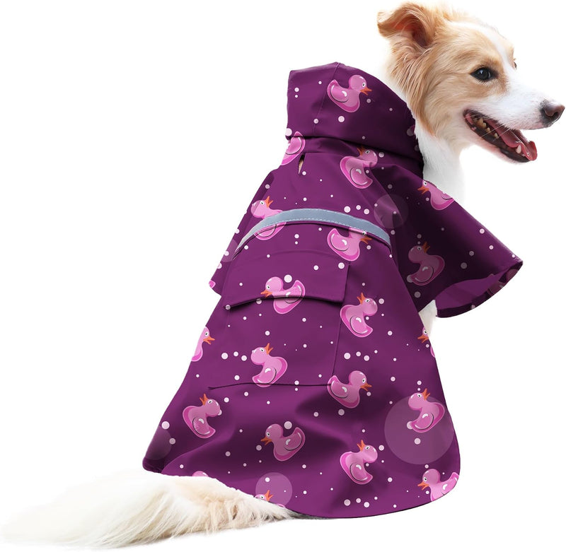 DELIFUR Large Dog Raincoat - Waterproof Dog Rain Poncho Adjustable Double Layer Rain Jacket with Hood for Medium Large D