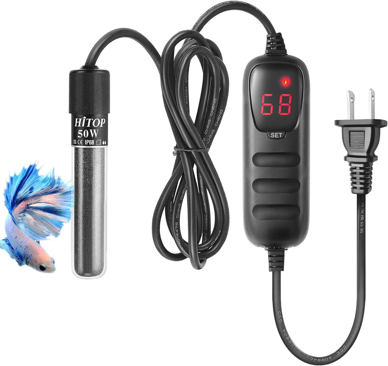 HITOP Mini Submersible Aquarium Heater -50W Digital Heater for Fish Tank Turtle Tank, for Saltwater and Fresh Water with