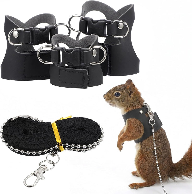 3 Pack Bearded Dragon Harness and Leash Adjustable Soft Leather Squirrel Harness Small Animal HarnessLeash for Small Pet