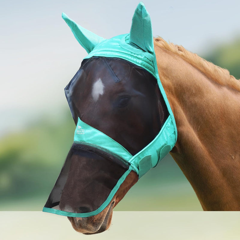 Harrison Howard CareMaster Pro Luminous Horse Fly Mask Large Eye Space Long Nose with Ears UV Protection for Horse Summe