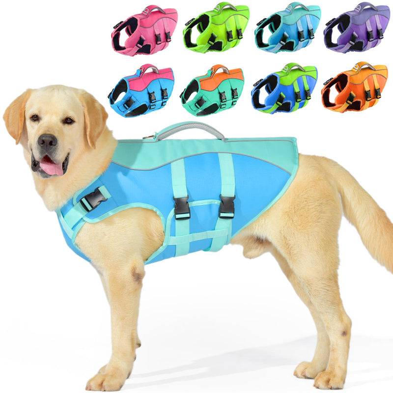 PETDSH Dog Life Jacket Large, High Flotation Dog Life Vest for Swimming Boating, Reflective Puppy Lifejacket with Superior Buoyancy and Rescue Handle, Adjustable Safety Dogs Floating Vests