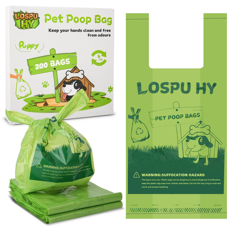 Lospu HY Poop Bags for Dogs, 200 Count Dog Poop Bags with Handles, Extra Thick Strong Leak Proof Doggie Waste Bag for Waste Refuse Cleanup, Outdoor Puppy Walking and Cats Litter