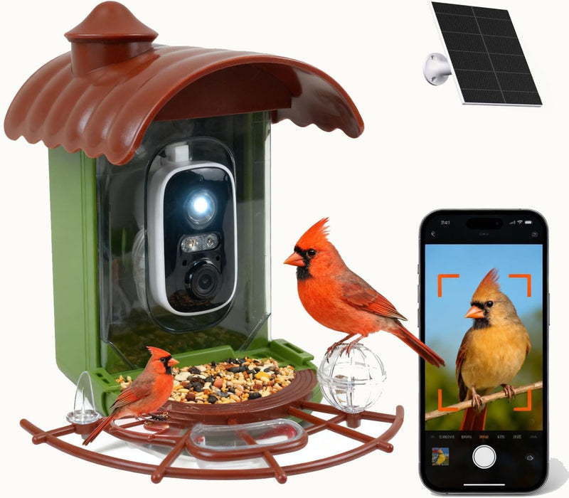 Bird Feeder with Camera, Smart Bird Feeder Camera with AI Identify BirdSpecies, Solar Powered, Instant Alerts, 2K HD Video, Various DIY Addons, 2.4G WiFi, Gift for Mom Dad and Birdlover