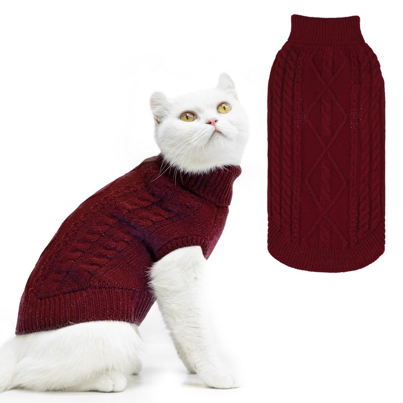 PUPTECK Winter Cat Sweater Coat - Soft Warm Cold Weather Clothes Knitwear for Kittens & Small Dogs Indoor Outdoor Wearing, Knitted Classic for Doggies Kitties Girls Boys, Red, M