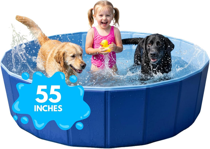 Consumable Corner - Collapsible Dog Swimming Pool - for Swimming & Bathing - Built-in Drain Plug - Hard Plastic, No Inflation Durable - Safe for All Dogs - 55”D x 12”H - Blue - 1 Pool