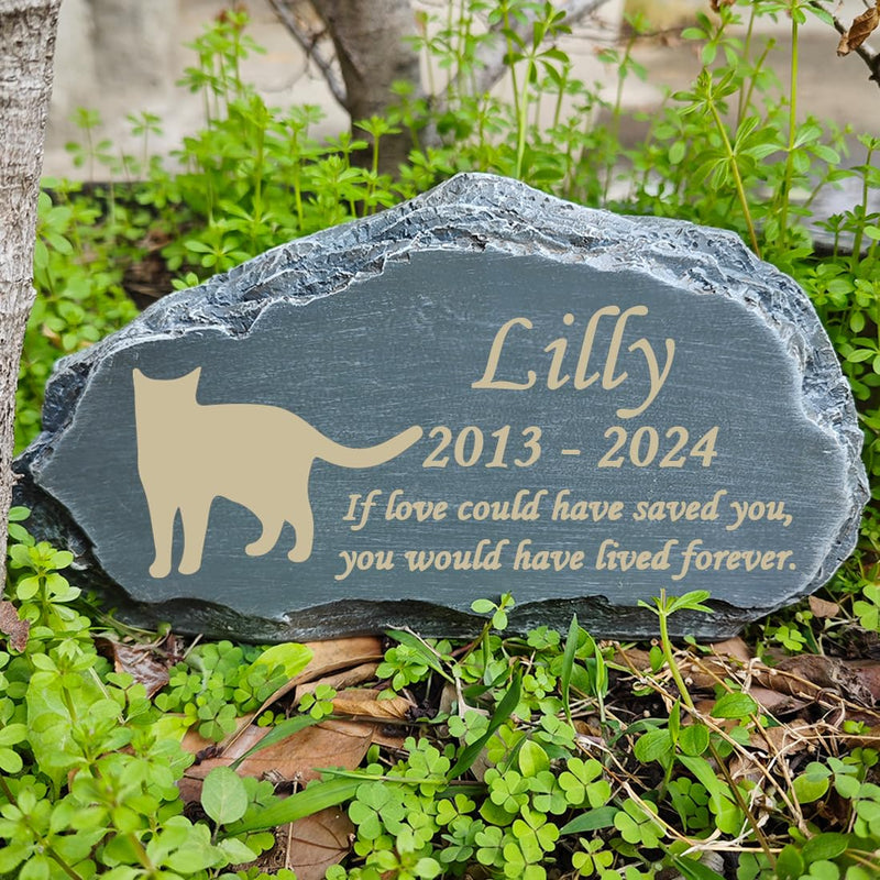 HJHHARTSPACE Personalized Cat Memorial Stones, Mountain Shape Garden Memorial Stone for Cat, Cat Headstone, Cat Tombstone, Pet Grave Marker for Cat, Pet Memorial Plaque Outdoor