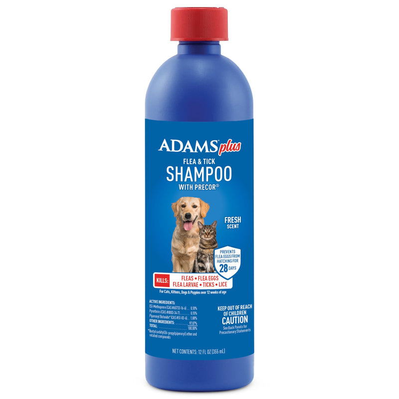 ADAMS Plus Flea & Tick Shampoo with Precor for Dogs, Cats, Puppies & Kittens, Flea Shampoo to Treat Flea Infestations, Kills Ticks, Fleas, Flea Eggs & Lice, Cleans and Conditions Coat, 12 Ounces