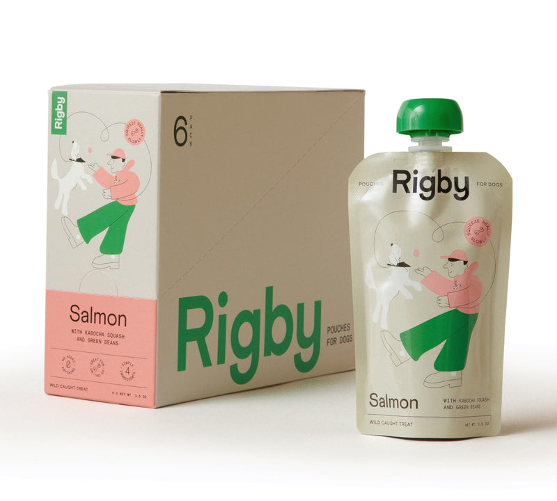 Rigby Wild-Caught Alaskan Salmon Dog Squeeze Pouches — One Pouch Every Day for Meal Topping, Training, Pill Pockets, Lick Mats & Enrichment — Low-Calorie Omega-3 for Skin, Coat & Joint Support