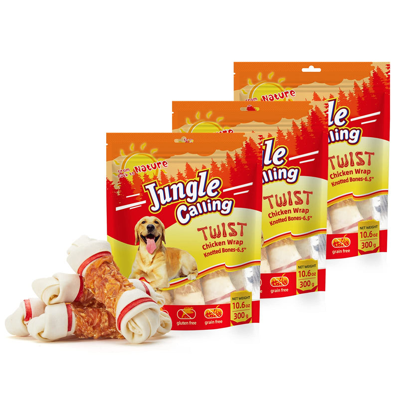 Jungle Calling Chicken Wrap Knotted Bones Dog Chews 6.5