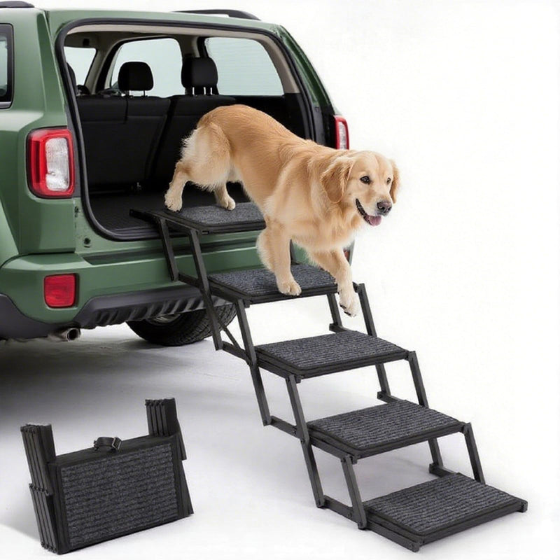 Dog Steps for Car, Truck and SUV - Foldable Pet Stairs for Large Dogs with Non-Slip Rug Surface, Lightweight Dog Ramp Holds Up to 250lbs, 5 Steps (Black Metal Fram, 5 Steps)