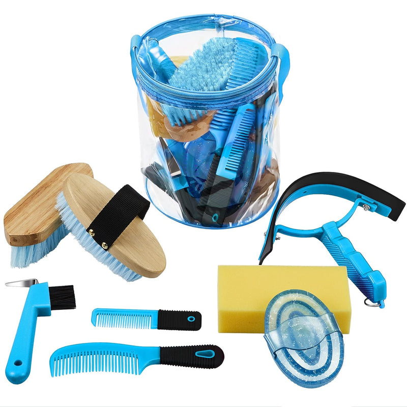 Cunhill 9 Pcs Horse Grooming Kit Tack Room Supplies, Cute, Blue