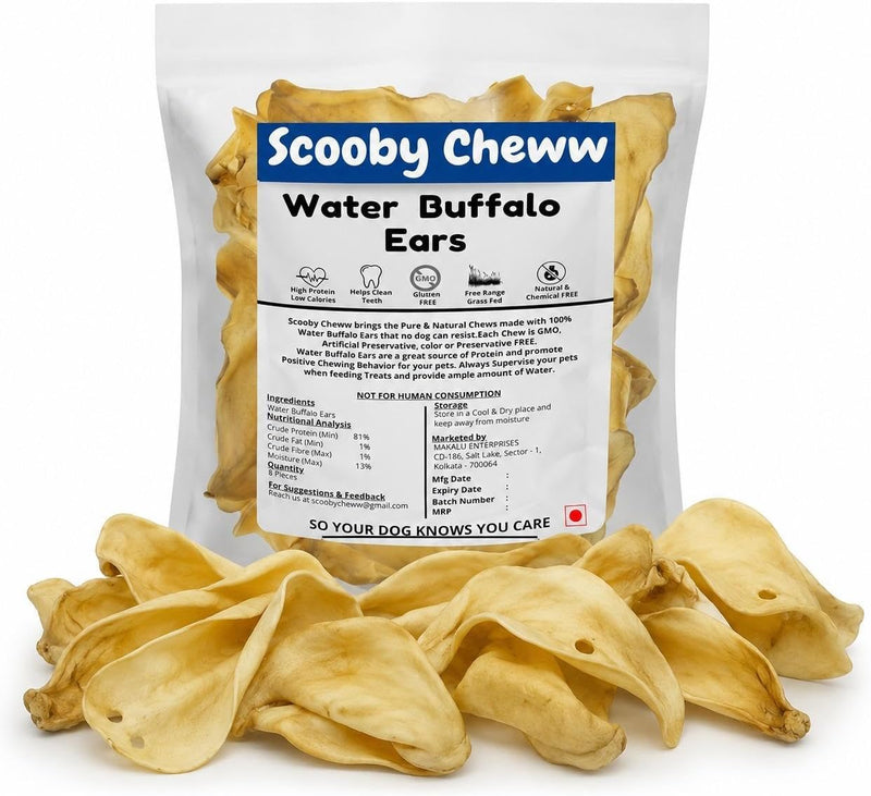 100% Natural 12 Count Cow Ears for Dog, High Protein Beef Ears for Rawhide Dog Treat Grass Fed Water Buffalo Ears for Do