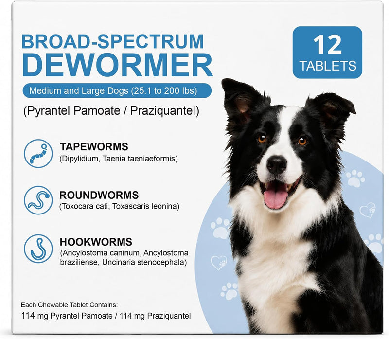 Dewormer for Dogs, Oral Treatment of Tapeworm, Roundworm & Hookworm in Medium and Large Dogs (Over 25 lbs). Worm Remover