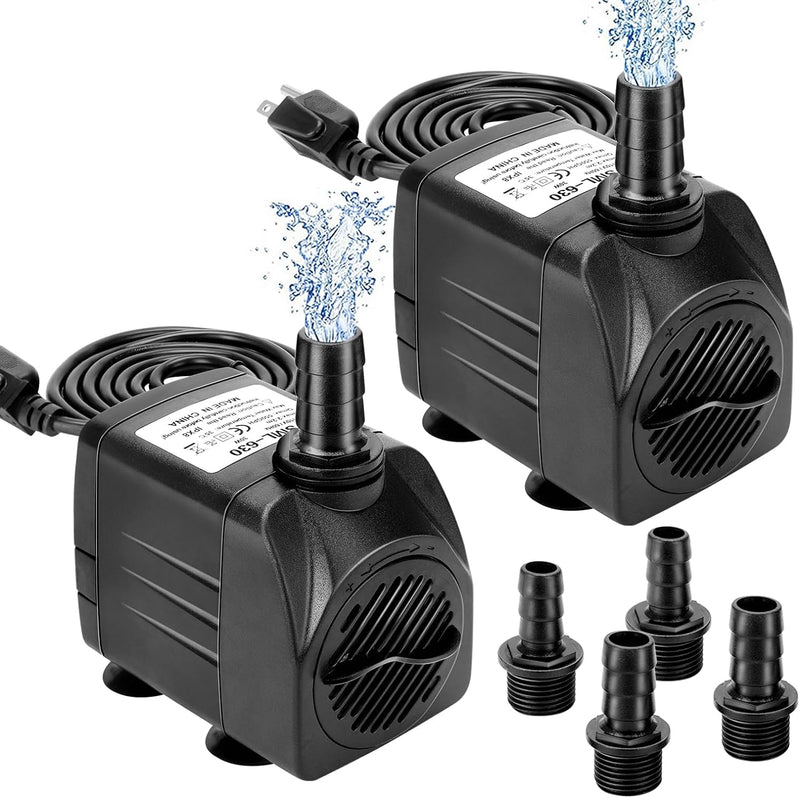 GROWNEER 2 Packs 550GPH Submersible Pump 30W Ultra Quiet Fountain Water Pump, 2000L/H, with 7.2ft High Lift, 3 Nozzles f