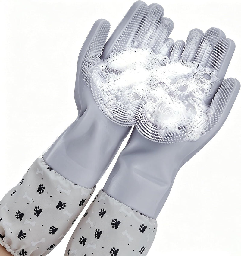 Long Sleeve Dog & Cat Washing Gloves, Pet Bathing Grooming Tool