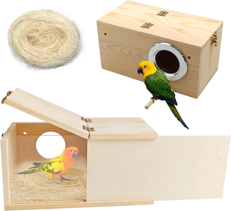 PINVNBY Nesting Box for Birds,Wooden Parakeet Nest Box with Detachable Board Transparent Visual Cockatiel House for Budg