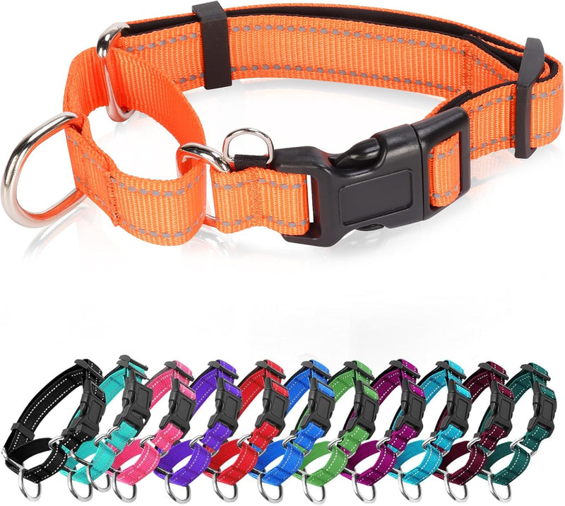 Reflective Martingale Dog Collars. Dog Collar with Quick Release Buckle. Adjustable Soft Padded Breathable Nylon Pet Col