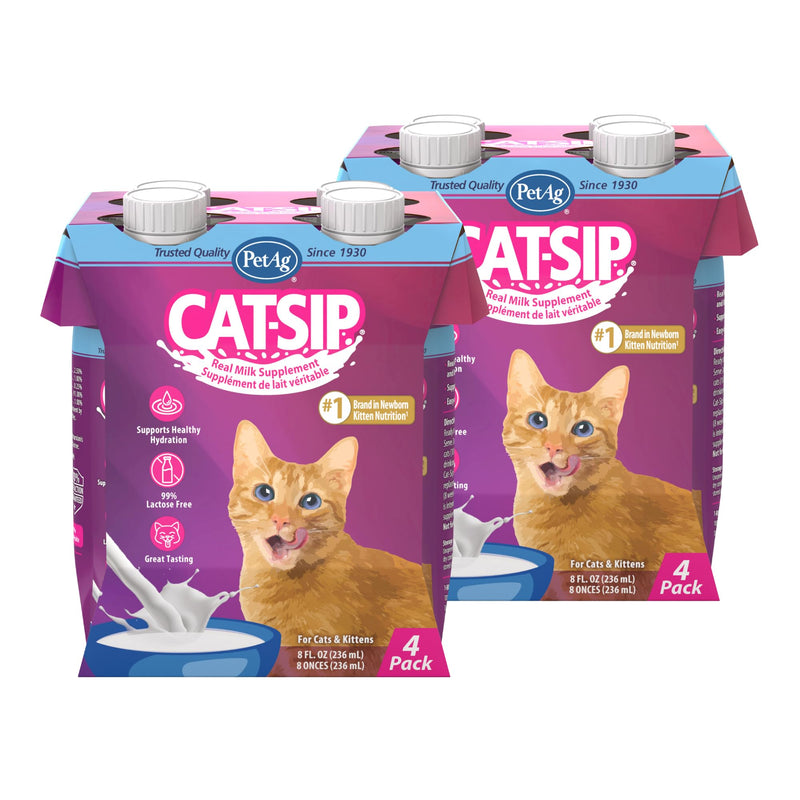 PetAg Cat-Sip Real Milk - 8 oz, 8 Pack - Ready-to-Feed Snack for Cats & Kittens - Easy to Digest with 99% Lactose-Free, Low-Fat Grade A Milk - Encourages Hydration