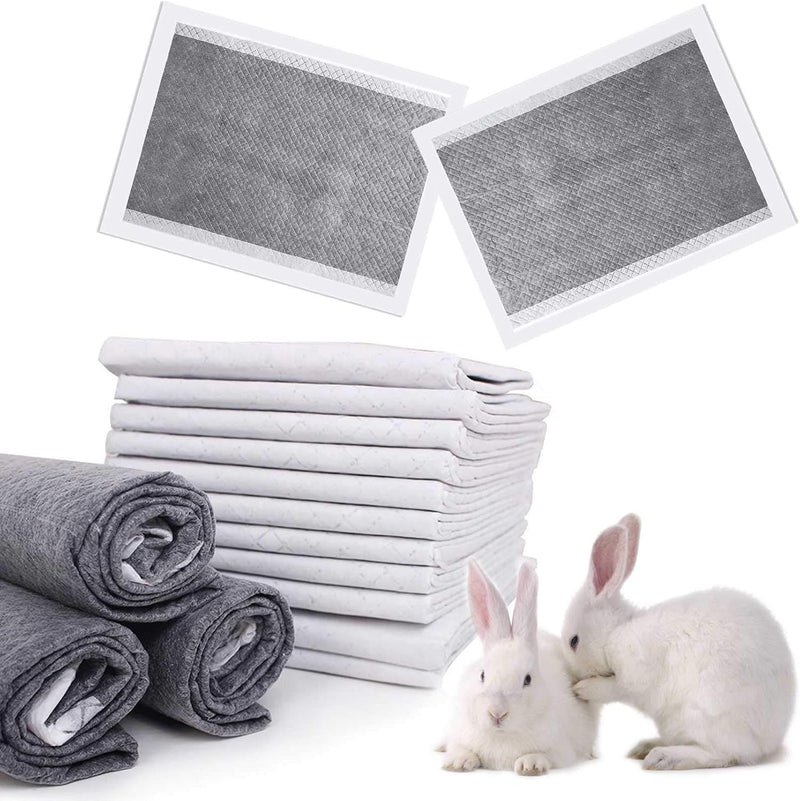 kathson Rabbit Pee Pads Disposable Cage Liners 50PCS All Absorb Black Carbon Odor Control Bunny Training Accessories wit