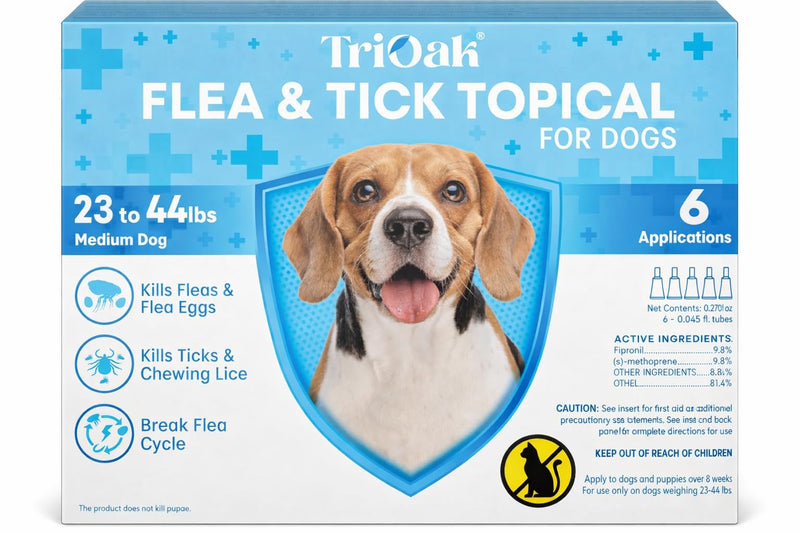 Flea and Tick Prevention for Dogs, 6 Doses Topical Flea Treatment, Helps Control Fleas, Ticks and Lice, for Medium Dogs 23–44 lbs, Waterproof, Fast Acting