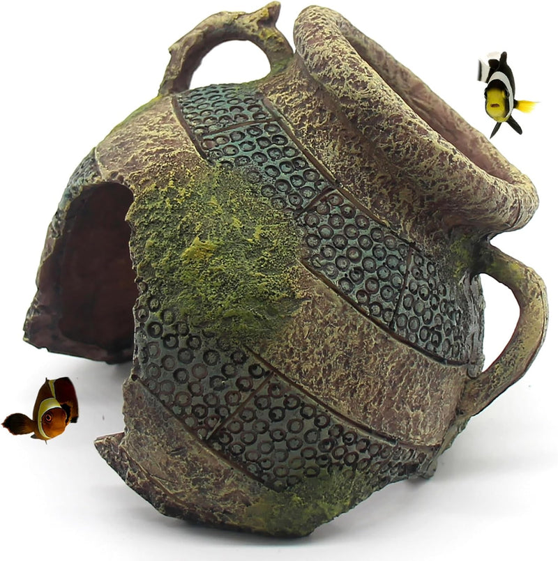 relaqcc Aquarium Decor Ruins Leaning Vase Hideaway Cave, Betta Fish Tank Accessories for Goldfish, Shrimp, Conch, Cichli