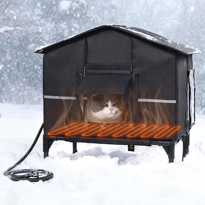 Veehoo Outdoor Heated Cat House Weatherproof, Outside Insulated Cat Shleter
