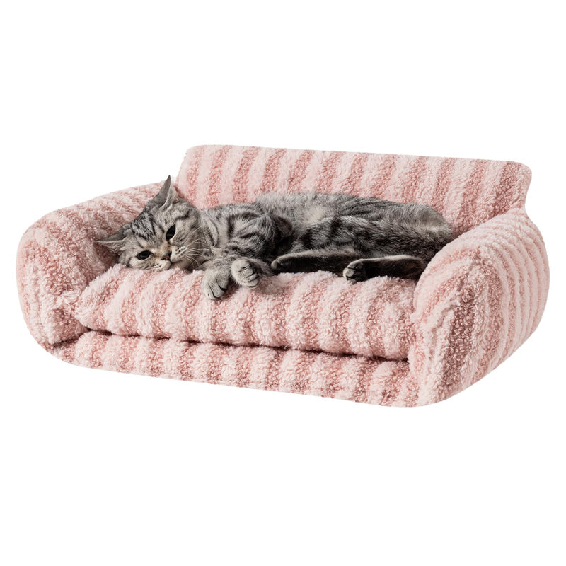 Hollypet Cat Bed Fluffy Plush Multifunctional Double-Layer Machine Washable Soft Warming Kitty Pet Couch Orthopedic Nest Beds for Small Cats Kitten and Dogs up to 13lbs, Pink(21x15x8 inch)