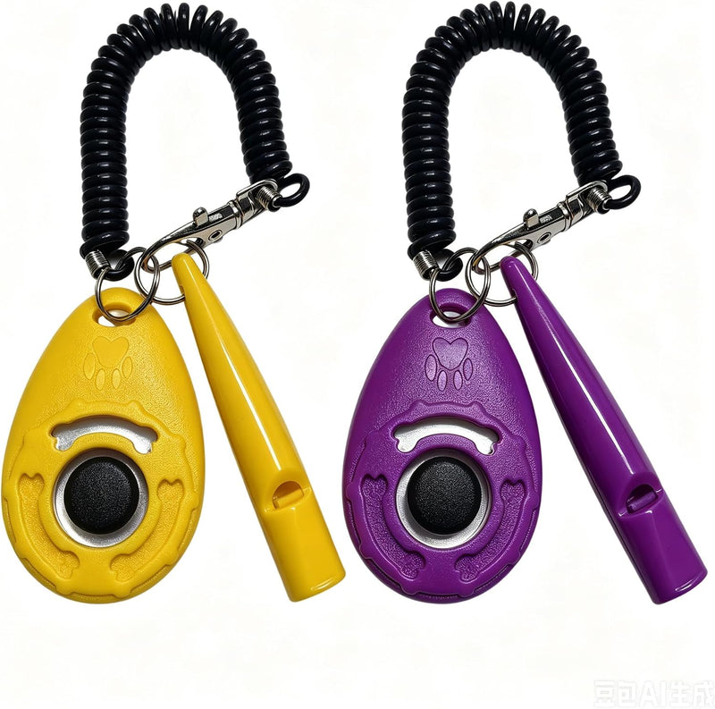 Dog Training Clicker and Ultrasonic Dog Whistle Set(2 clickers and 2 Whistles), Puppy Behavior Training Tool with Coil W