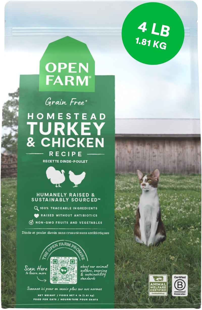 Open Farm Grain Free Dry Cat Food, Turkey & Chicken Kibble, 4lb Bag