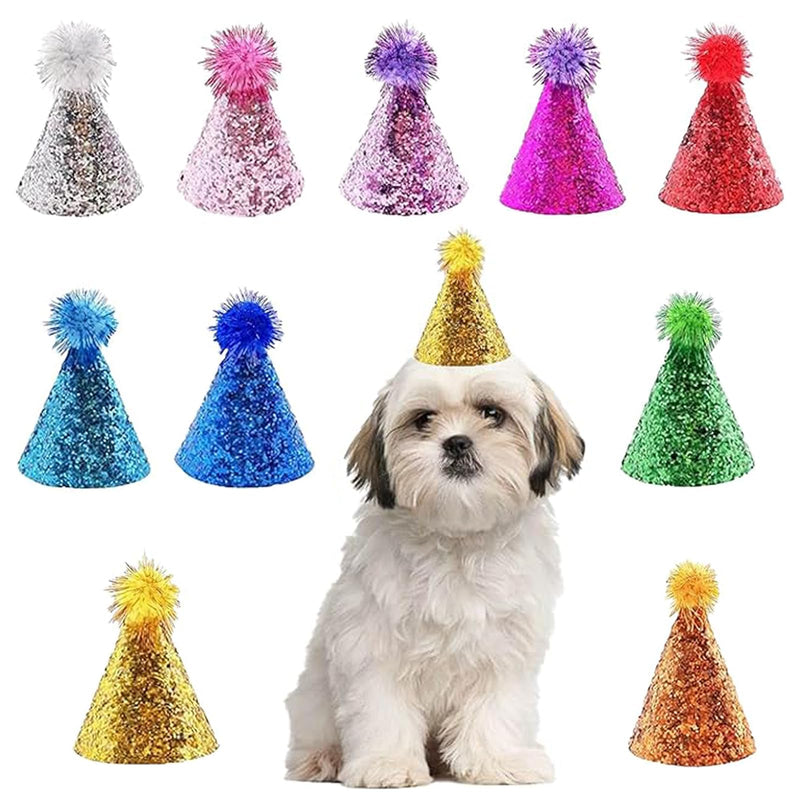 10 Pcs Dog Birthday Hat Set for Small Medium Dogs Cat Puppies, Mini Party Hat with Adjustable Headbands, Cute Pet Hat with Pompons for Birthday Christmas Party Decoration Accessories (Small 4 Inch)