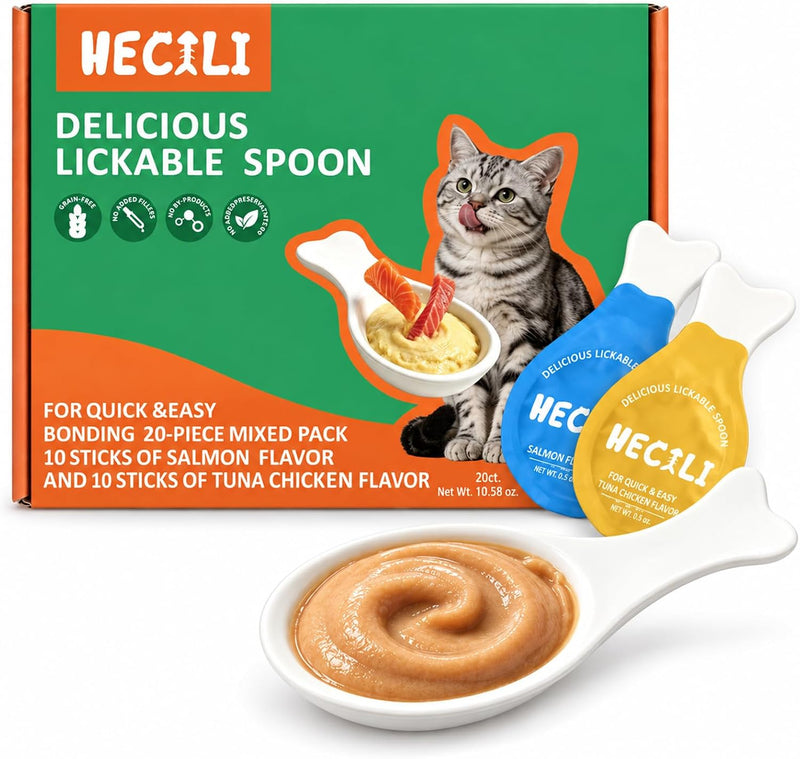 Lickable Spoons Wet Cat Treats,Tuna & Chicken & Salmon, 0.5 oz 20 pk