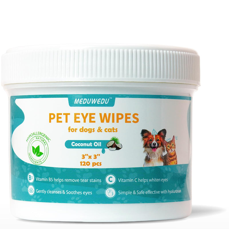 MEDUWEDU Eyes Wipes for Dogs & Cats 120 Counts, Grooming Kit Care for Dogs and Cats, Prevent Tear Stains, Eye Debris, Discharge, Mucus Secretions,Coconut Scent