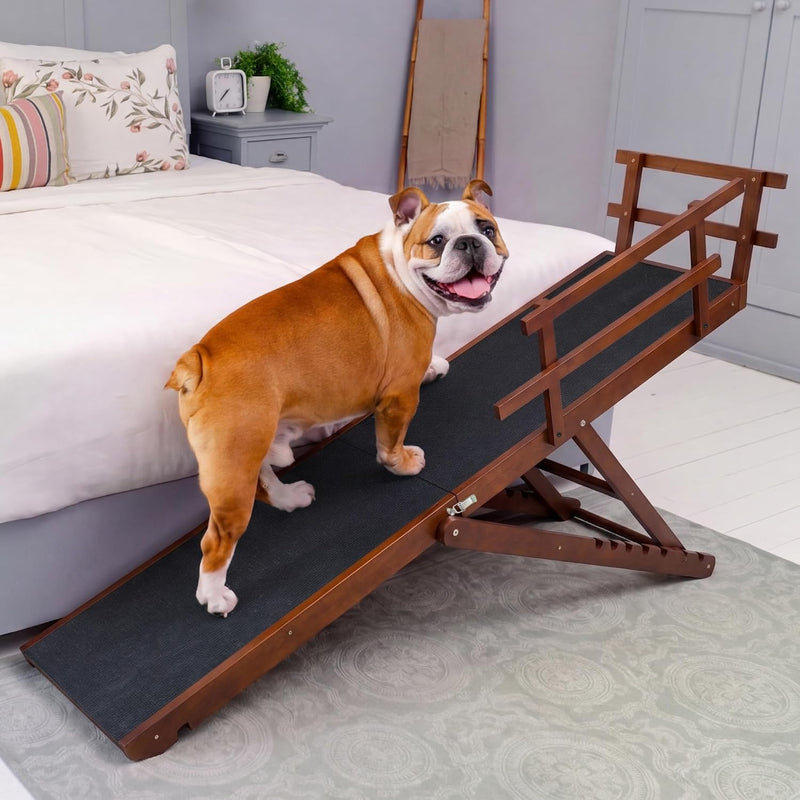 Dog ramp for Bed - PRIORPET Birchwood Adjustable Ramp for Dogs to Get on Bed: Dog ramps for High Beds up to 37 Inches –