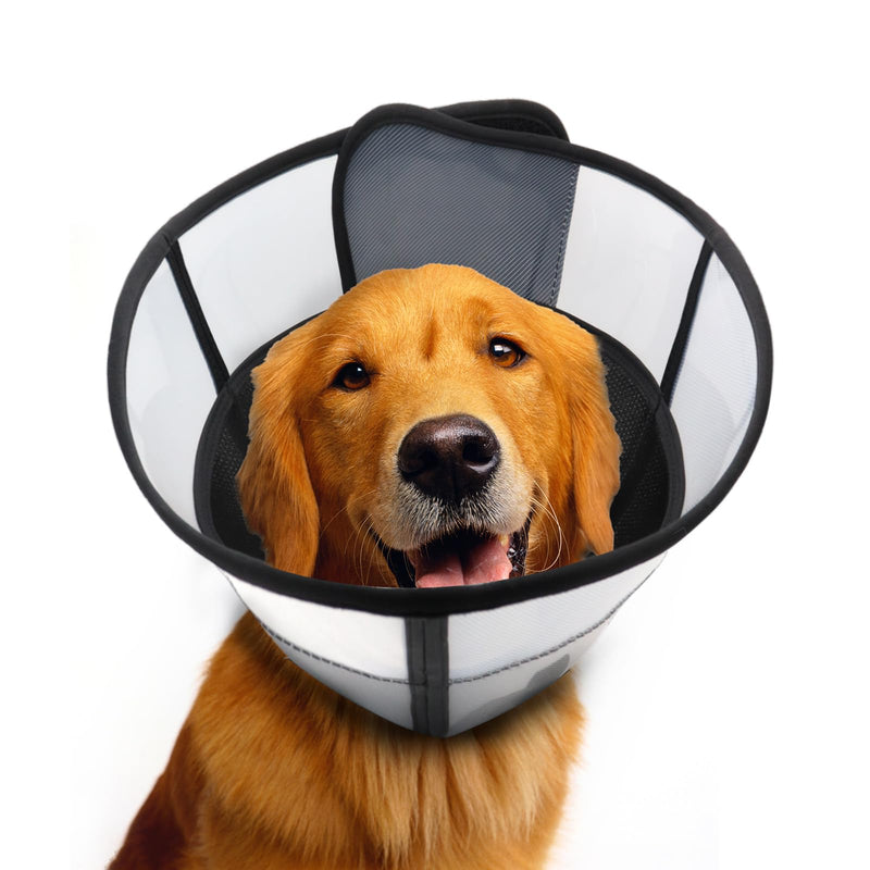 WinWeal Soft Dog Cone for Large Medium Dogs After Surgery – Adjustable Transparent Recovery Collar, Breathable Elizabethan E-Collar for Wound Healing & Anti-Licking (L, Black)