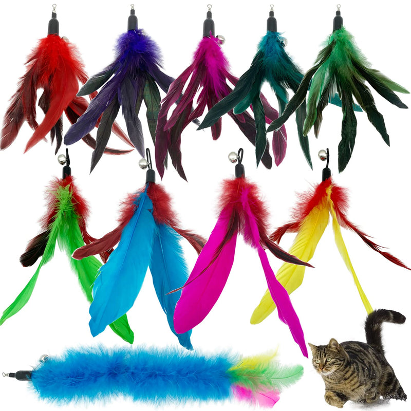 CATENESS Cat Feather Toys Refills, 10 Pieces Cat Wand Replacement Feathers Toy for Indoor Cats