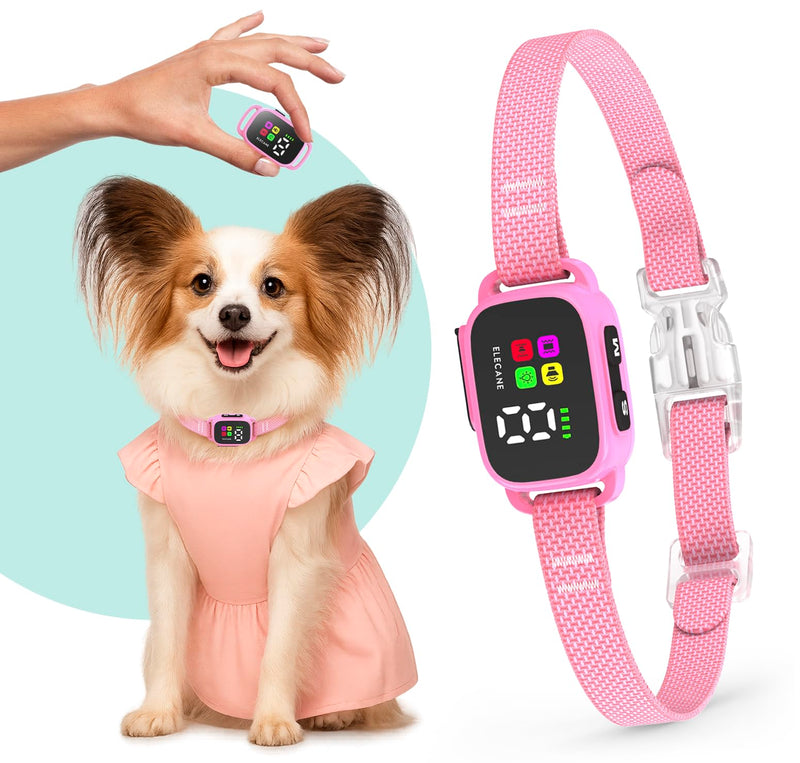 Tiny Bark Collar for Small Dogs 5-15 lbs and Puppies - No Shock Anti Barking Collar - Rechargeable Smart Collar for Dog Training with 7 Sensitivity Levels and 3 Beep&Vibration Modes (Pure Pink)
