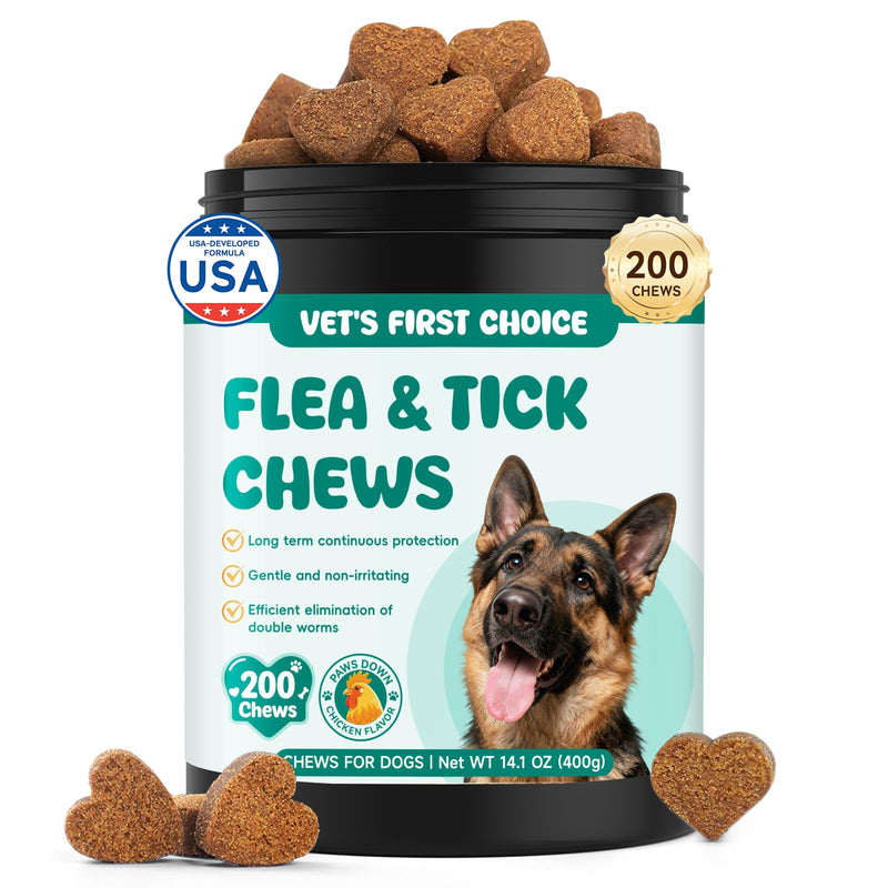 Flea and Tick Prevention for Dogs Chewable, Natural Oral Flea and Tick Treatment, Dog Flea Chews Support Skin & Digestive Supplement for Puppies & All Breeds 200 PCS