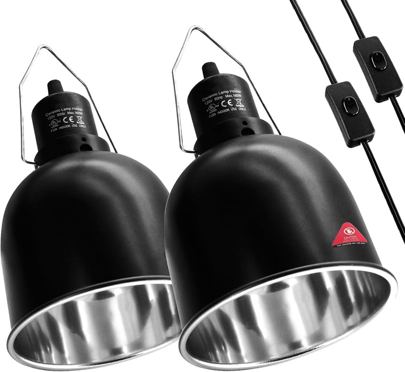 MECESOR Reptile Light Fixture, 2 Packs 5.5 Inch Deep Dome Lampshade, Reptile Heat Lamp Fixture with Separate Switches Fi
