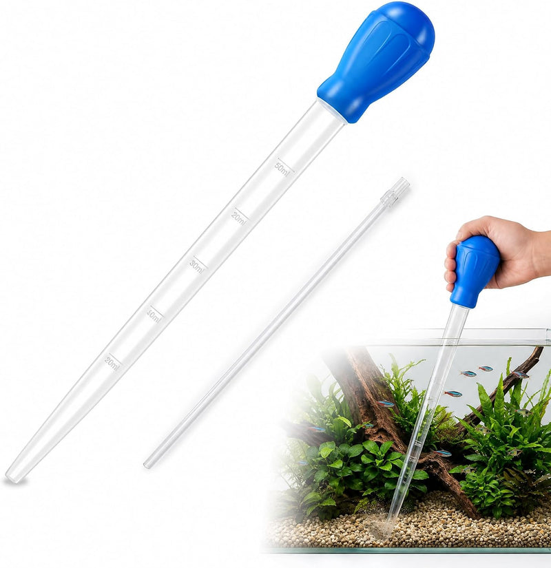 27.7 Inch Extra Long Aquarium Turkey Baster, 50ml Fish Tank Water Changer Siphon with 10 Inch Extension Tube, Aquarium W