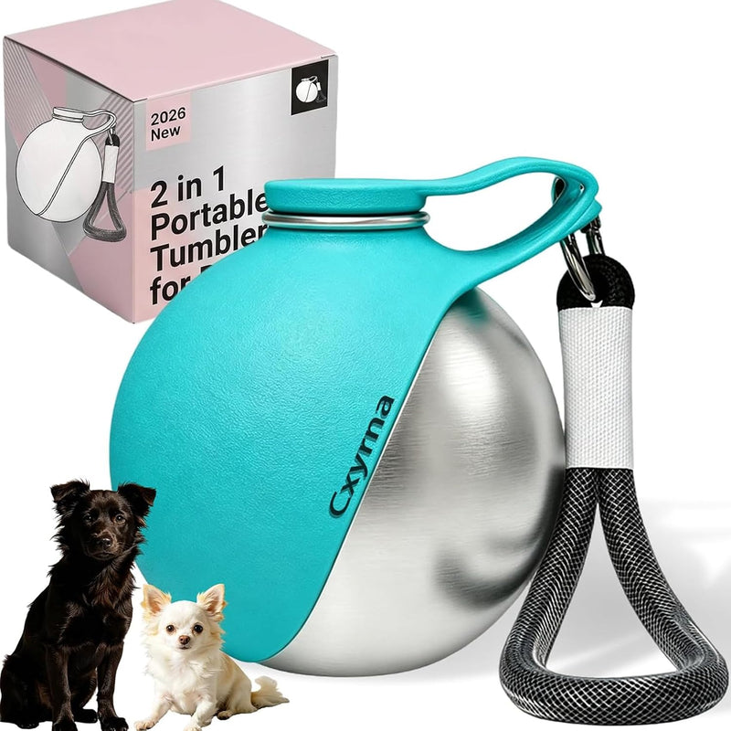 2 in 1 Portable Tumbler for Dogs, 2026 New 10Oz Stainless Steel Dog Water Bottle with Silicone Foldable Bowl, Leak-Proof 2 in 1 Portable Small Dog Water Bottle